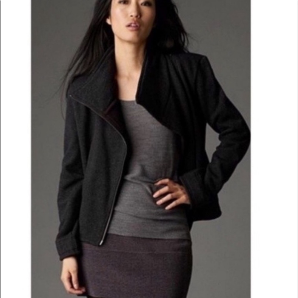 🛑SOLD 🛑Eileen Fisher Black Asymmetrical Zip Wool Blend Moto Jacket Blazer Lg